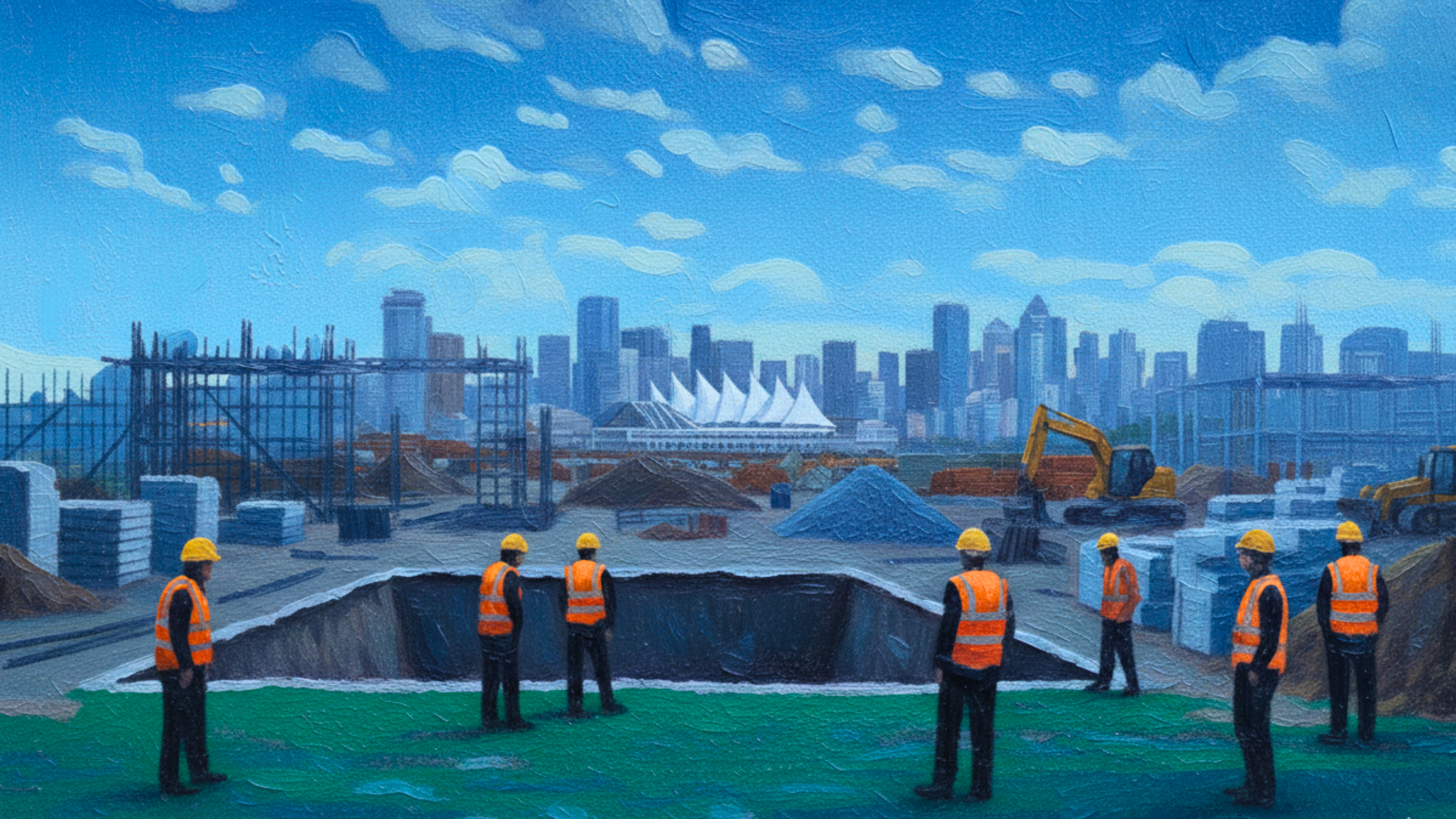 Construction workers at building site